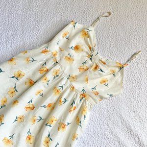 Floral Orange and White Sling Midi Dress